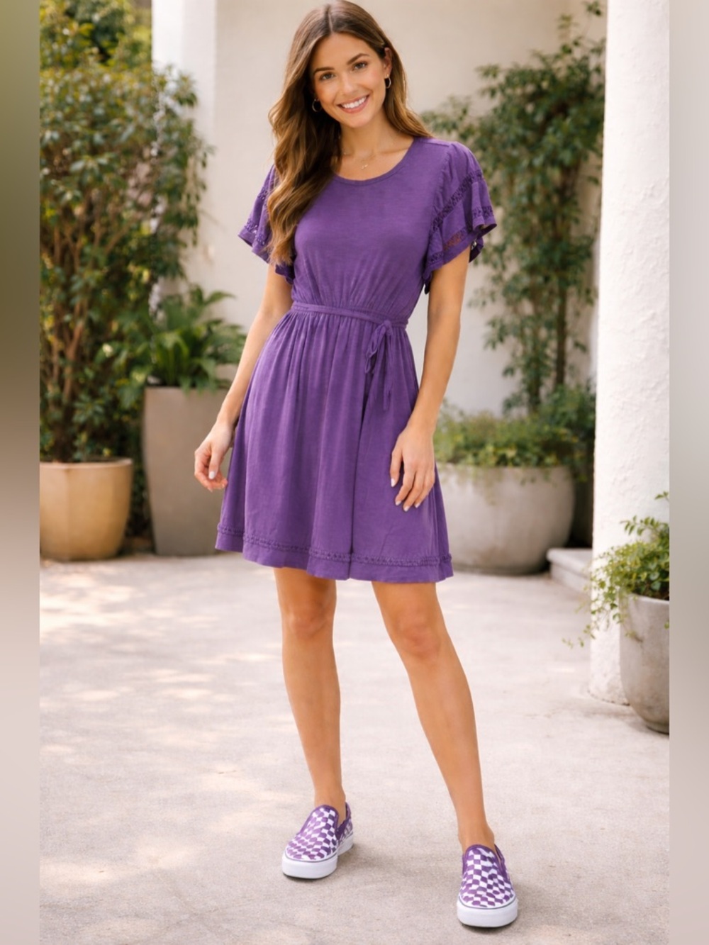 Daniel Rainn Lavender Purple Tie-Waist Mini Dress